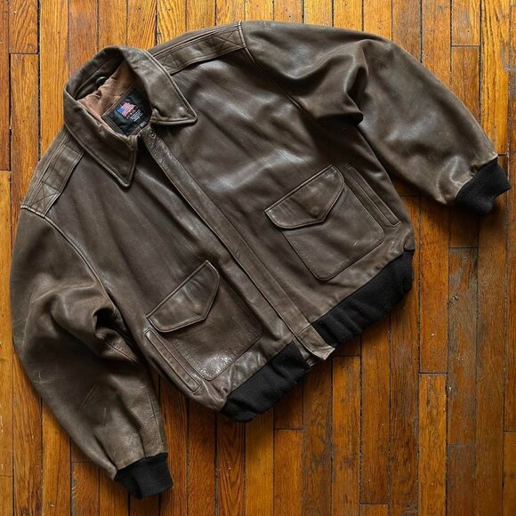 Vintage US WINGS Aviator Flight Bomber Jacket Men XXL‎ Brown Pilot Indiana Jones - Picture 1 of 8